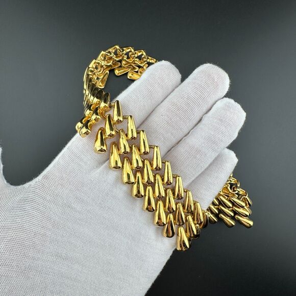 Napier Gold Plated Diagonal Link Triple Line Necklace Heavy Chunky Vintage 1980 - Picture 7 of 9